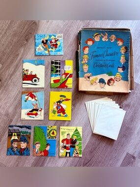 VTG 1951 Popular Comics Christmas Cards Set 8 Dick Tracy Penny Aggie Mack MCM